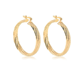 18K Gold Layered Oro Laminado Twisted 40mm Hoops Wholesale  21.0061